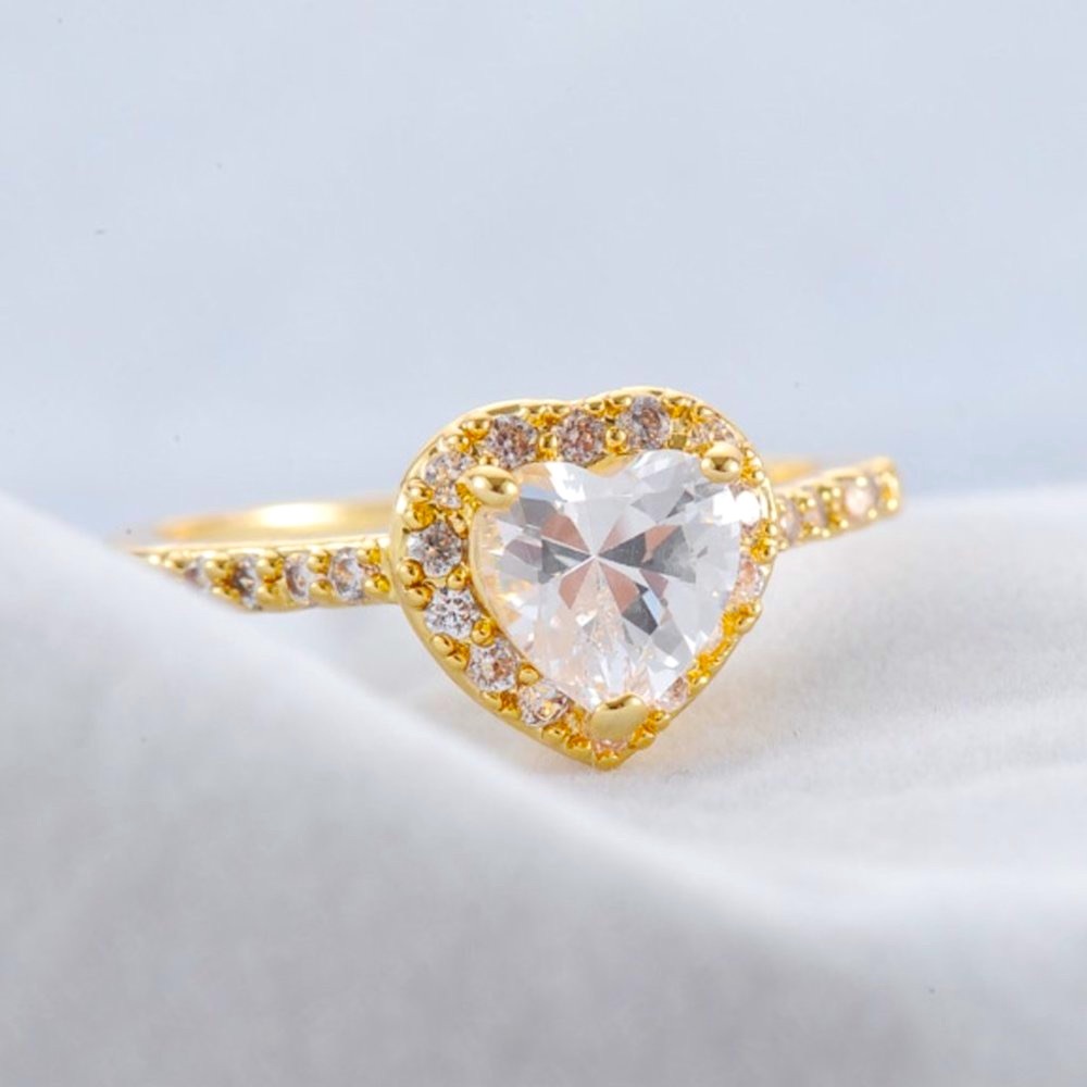 Gold Plated CZ Crystal Heart Ring